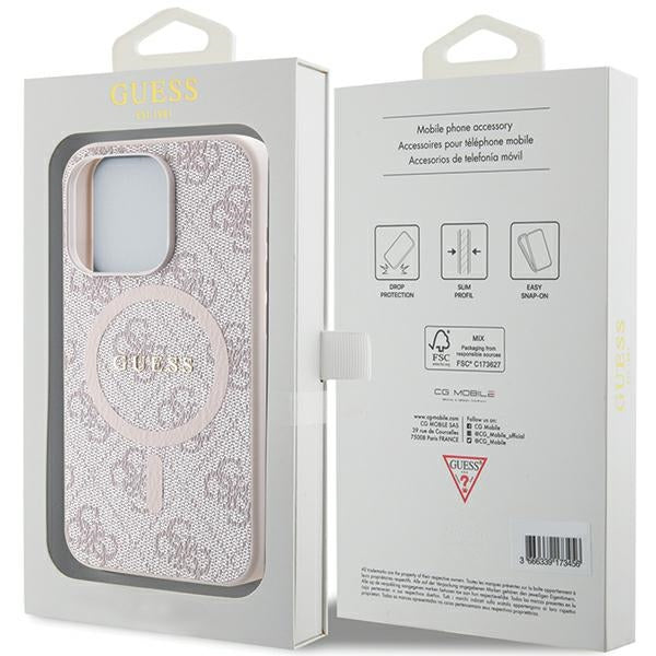 Guess iPhone 15 Pro pink hardcase 4G Collection Leather Metal Logo MagSafe