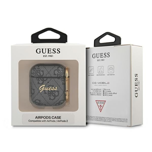 Guess AirPods 1/2 Hülle grey 4G Script Metal Collection