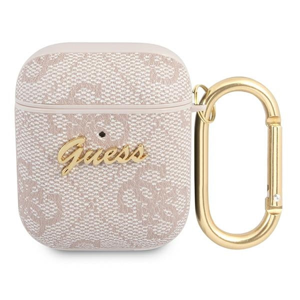 Guess AirPods 1/2 Hülle pink 4G Script Metal Collection