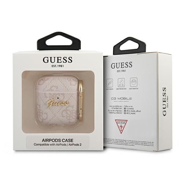 Guess AirPods 1/2 Hülle pink 4G Script Metal Collection