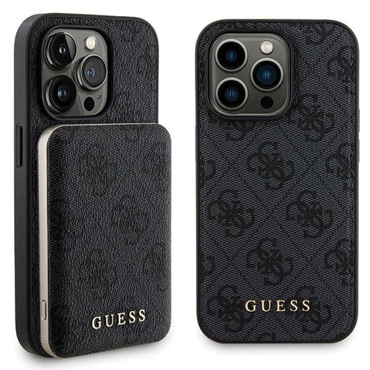 Guess Set iPhone15 Pro Hülle + Powerbank 5000mAh MagSafe black 4G