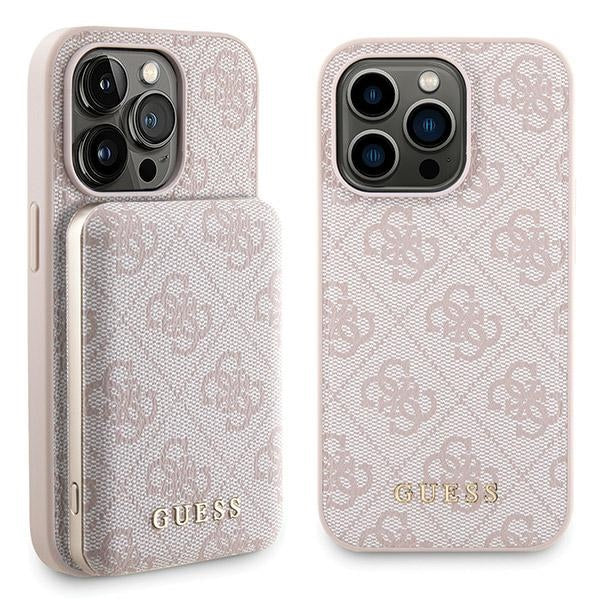 Guess Set iPhone15 Pro Hülle + Powerbank 5000mAh MagSafe pink 4G