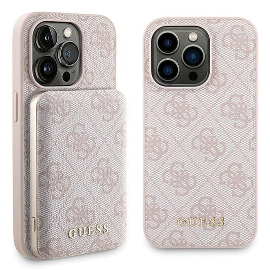 Guess Set iPhone15 Pro Hülle + Powerbank 5000mAh MagSafe pink 4G