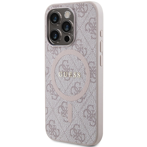 Guess iPhone 15 Pro pink hardcase 4G Collection Leather Metal Logo MagSafe