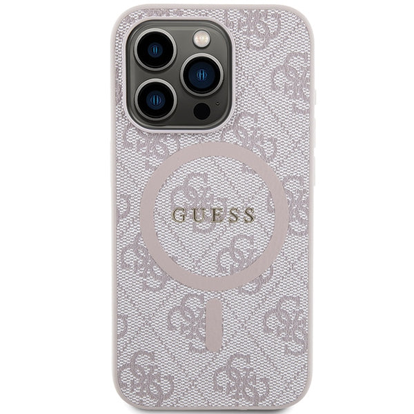 Guess iPhone 15 Pro pink hardcase 4G Collection Leather Metal Logo MagSafe