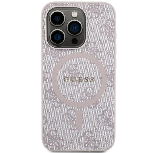 Guess iPhone 15 Pro pink hardcase 4G Collection Leather Metal Logo MagSafe