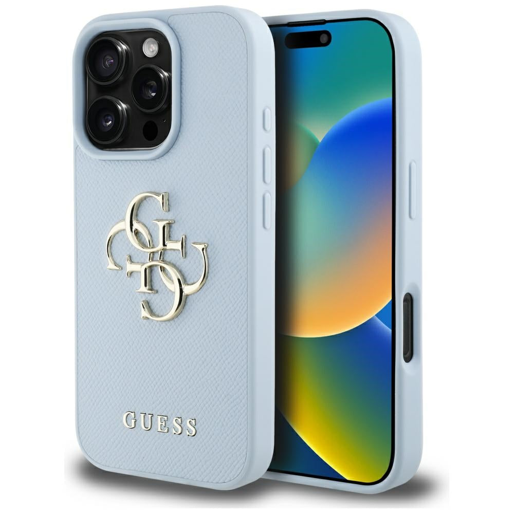 Guess Grained Big 4G Logo Small Classic Logo iPhone 16 Pro blue