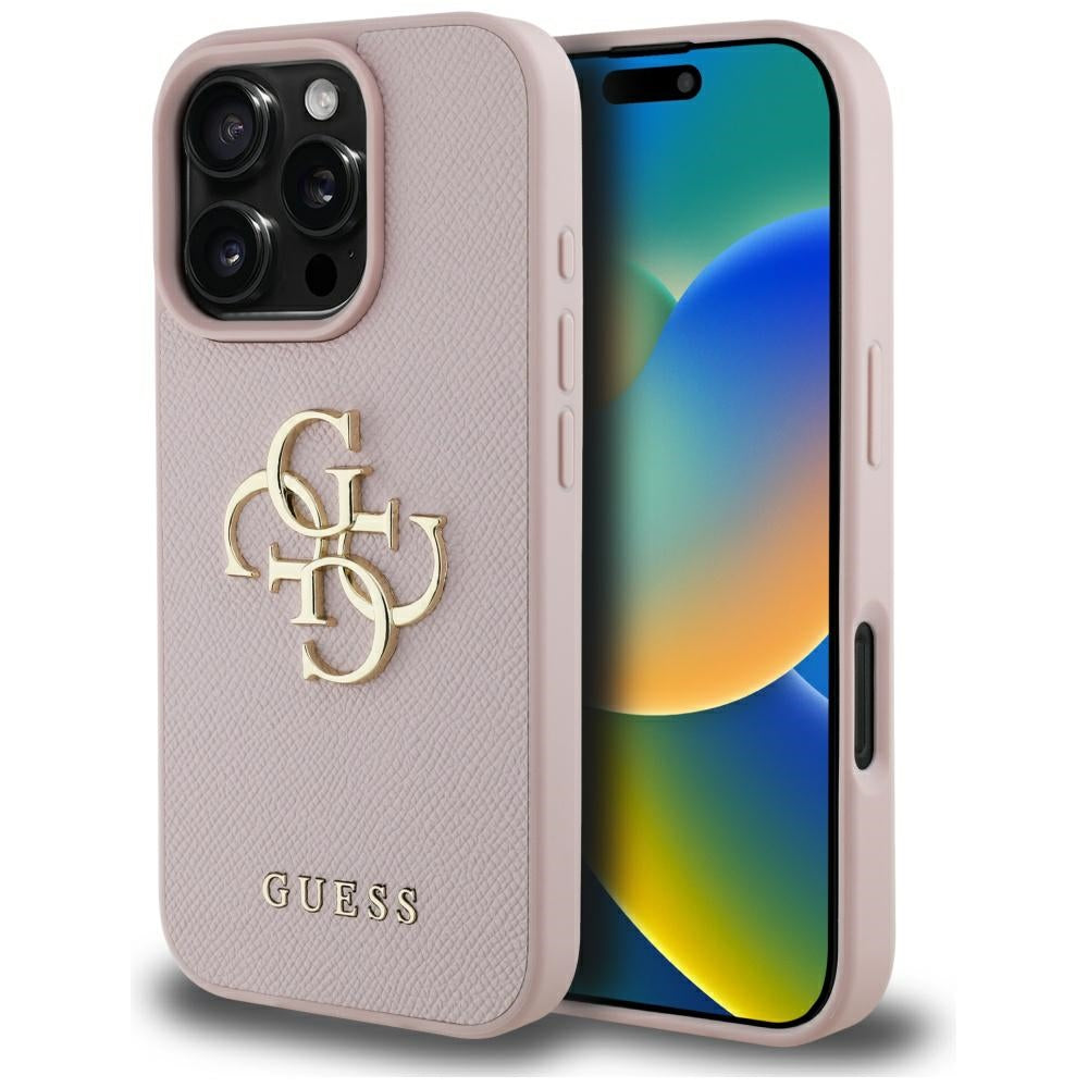 Guess Grained Big 4G Logo Small Classic Logo Pink iPhone 16 Pro Max