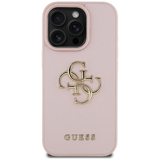 Guess Grained Big 4G Logo Small Classic Logo Pink iPhone 16 Pro Max