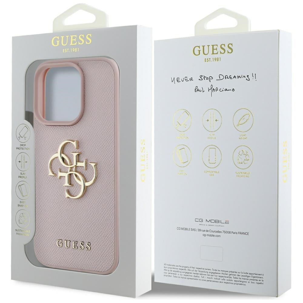 Guess Grained Big 4G Logo Small Classic Logo Pink iPhone 16 Pro Max