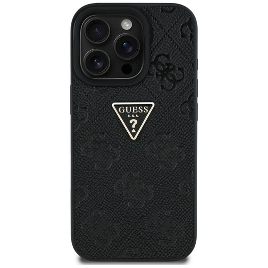 Guess Hot Stamp 4G Pattern Triangle Metal Logo iPhone 16 Pro Max